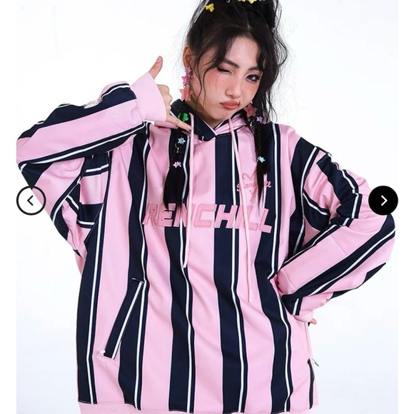 Frenchi Jackets & Blazers - Frenchi Pink and Black Striped Puffer Jacket